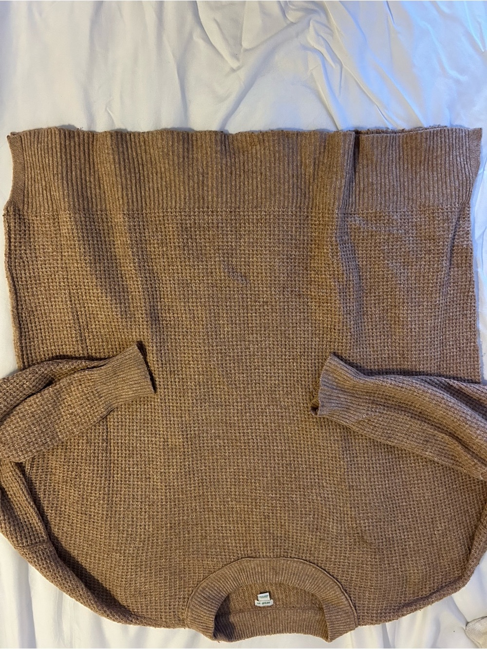 AERIE Waffle Knit Crewneck Sweater - Brown & pinkish peach - Picture 4 of 9